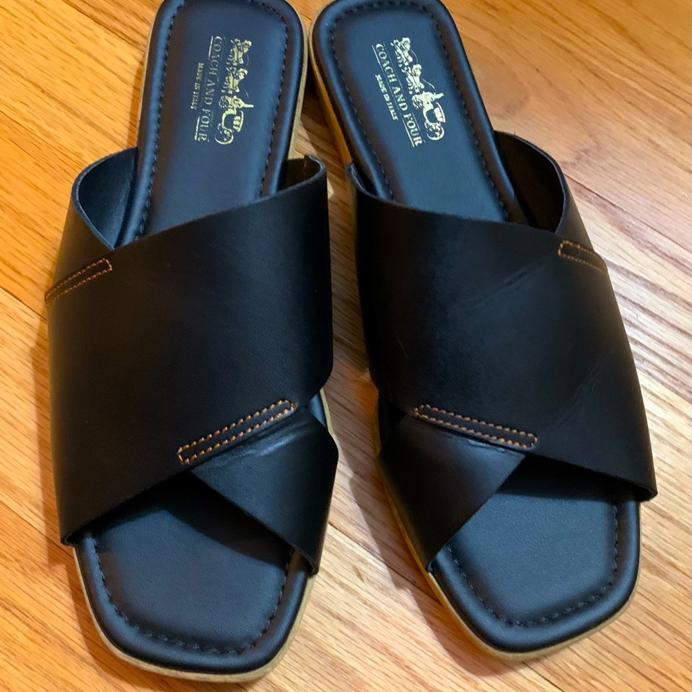 Coach and Four black leather sandals